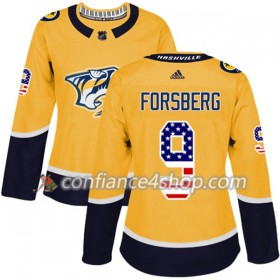 Adidas Maillot de Hockey Nashville Predators Filip Forsberg 9 2017-2018 Or USA Flag Fashion Authentic - Femme